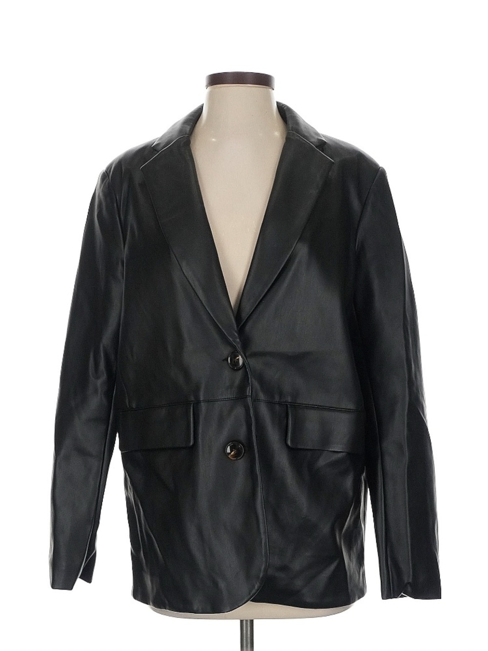 Apparis Black Leather Single-Button Blazer Jacket